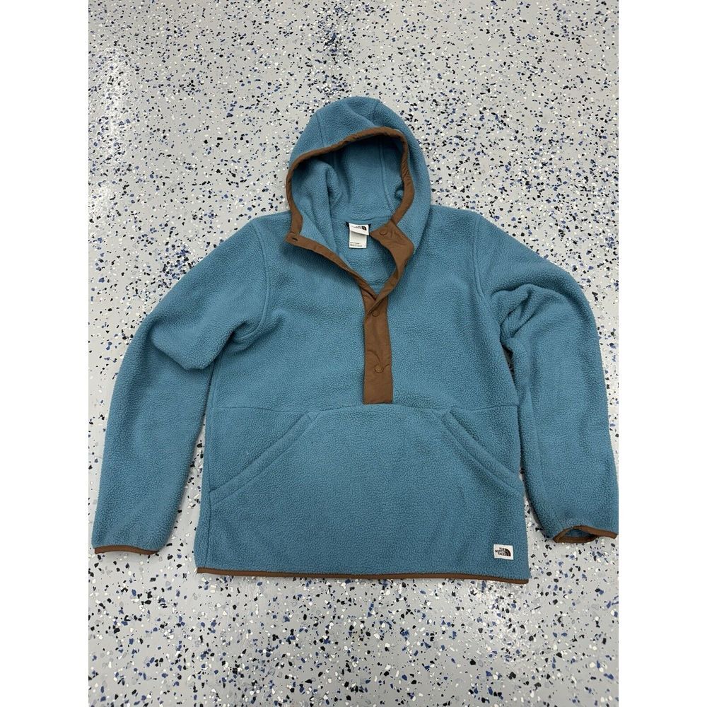 The North Face Men's Size S Blue/Brown Carbondale 1/4 Snap‎ Fleece Hoodie Used